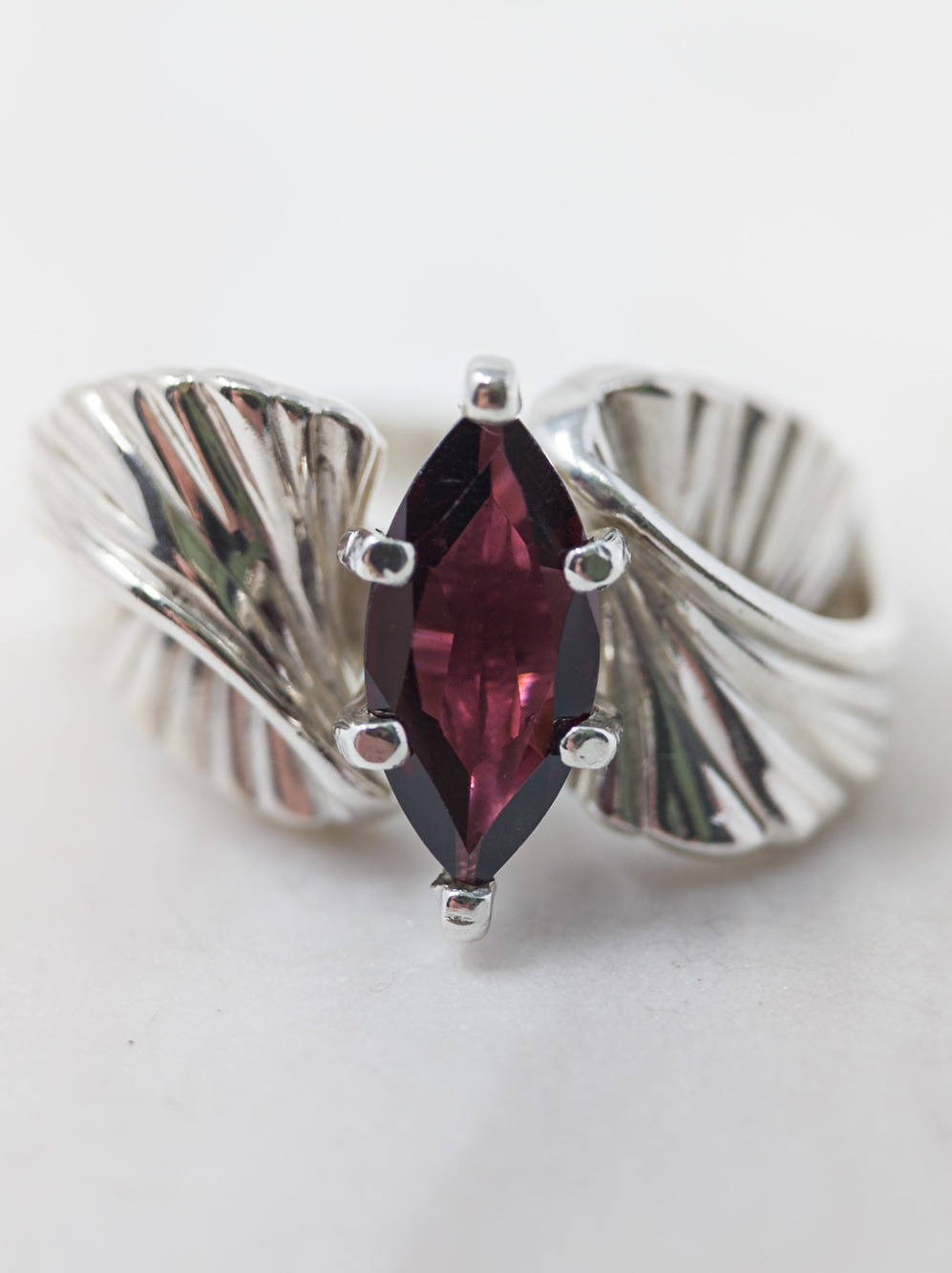 Sterling Silver Marquise Garnet Fan-Motif Statement Ring, 8.16g